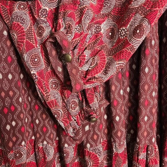 Maeve By Anthropologie Amber Tiered Tunic Dress XS Wine Burgundy Babydoll Boho - Picture 8 of 12